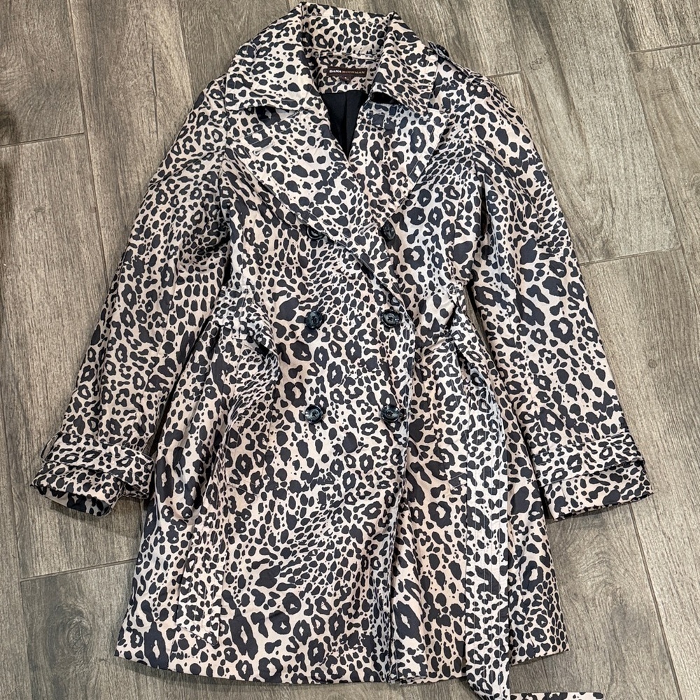 Dana Buchman Leopard Print Lined Belted Trench Coat - Picture 1 of 5